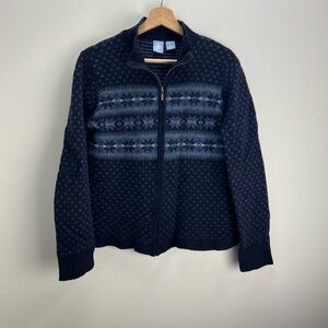 Frost Fair Isle Wool Sweater Nordic Blue Snowflake 100% Lambswool Womens Medium